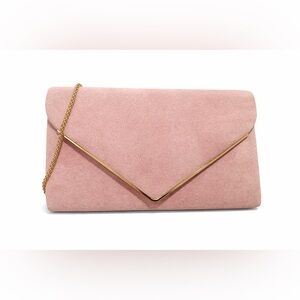 Charming Tailor Blush Pink Envelope Clutch Gold Chain Evening Bag NWT